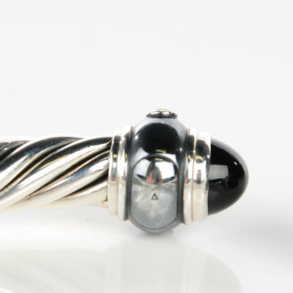 David Yurman Sterling Silver Pave Diamond Onyx 8.5mm Cable Renaissance Bracelet 5 of 5