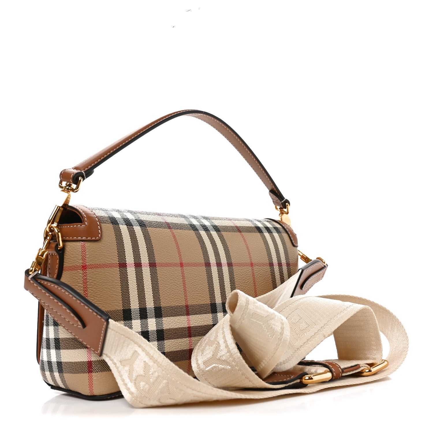 Burberry Coated Canvas Calfskin Vintage Check Small Note Crossbody Bag Briar Brown 3 of 9
