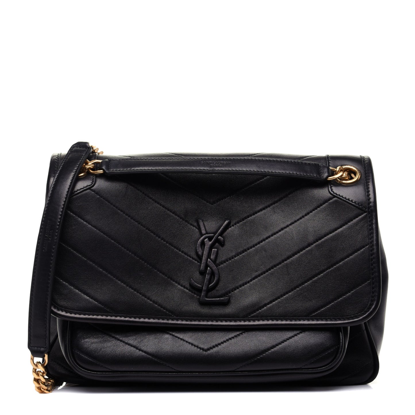 Lambskin Matelasse Monogram Medium Niki Chain Satchel Black