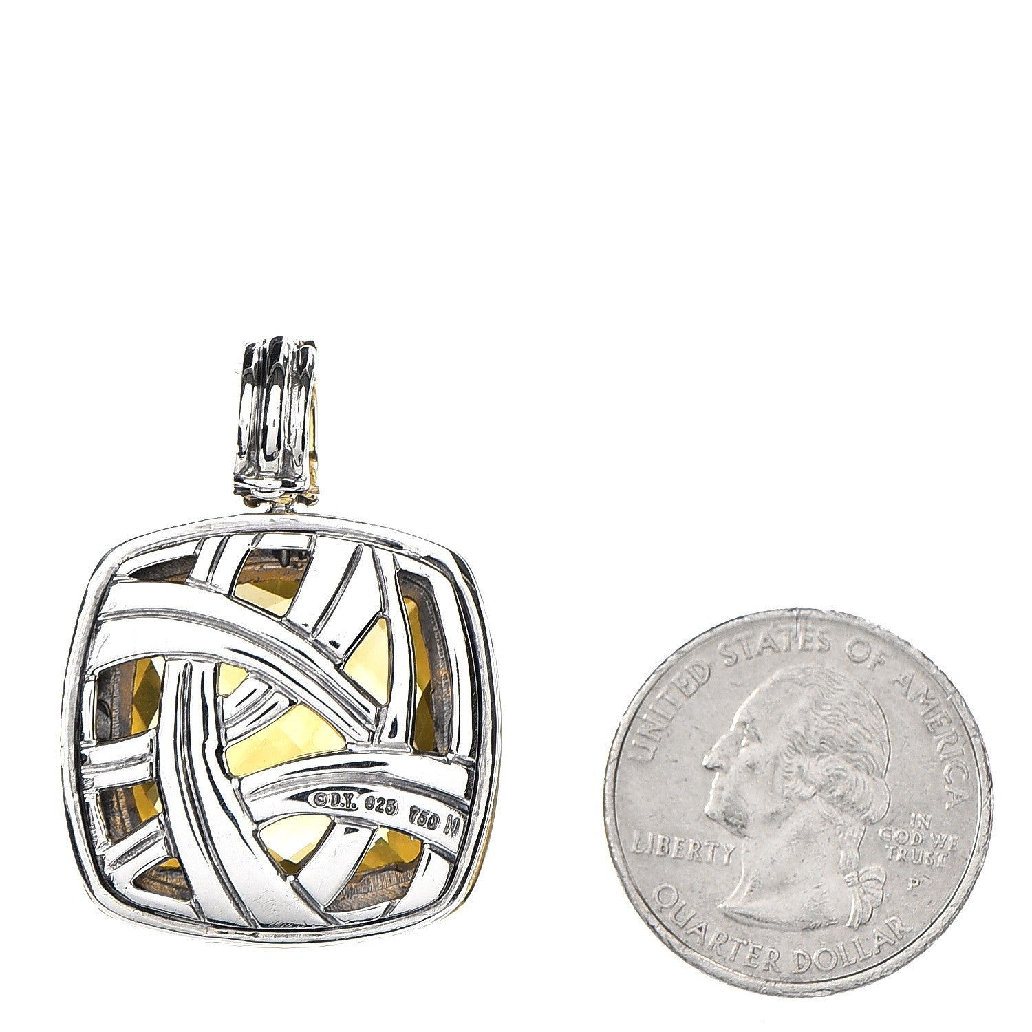 David Yurman Sterling Silver 18K Gold Yellow Sapphire Lemon Citrine 19mm Albion Enhancer Pendant 2 of 3