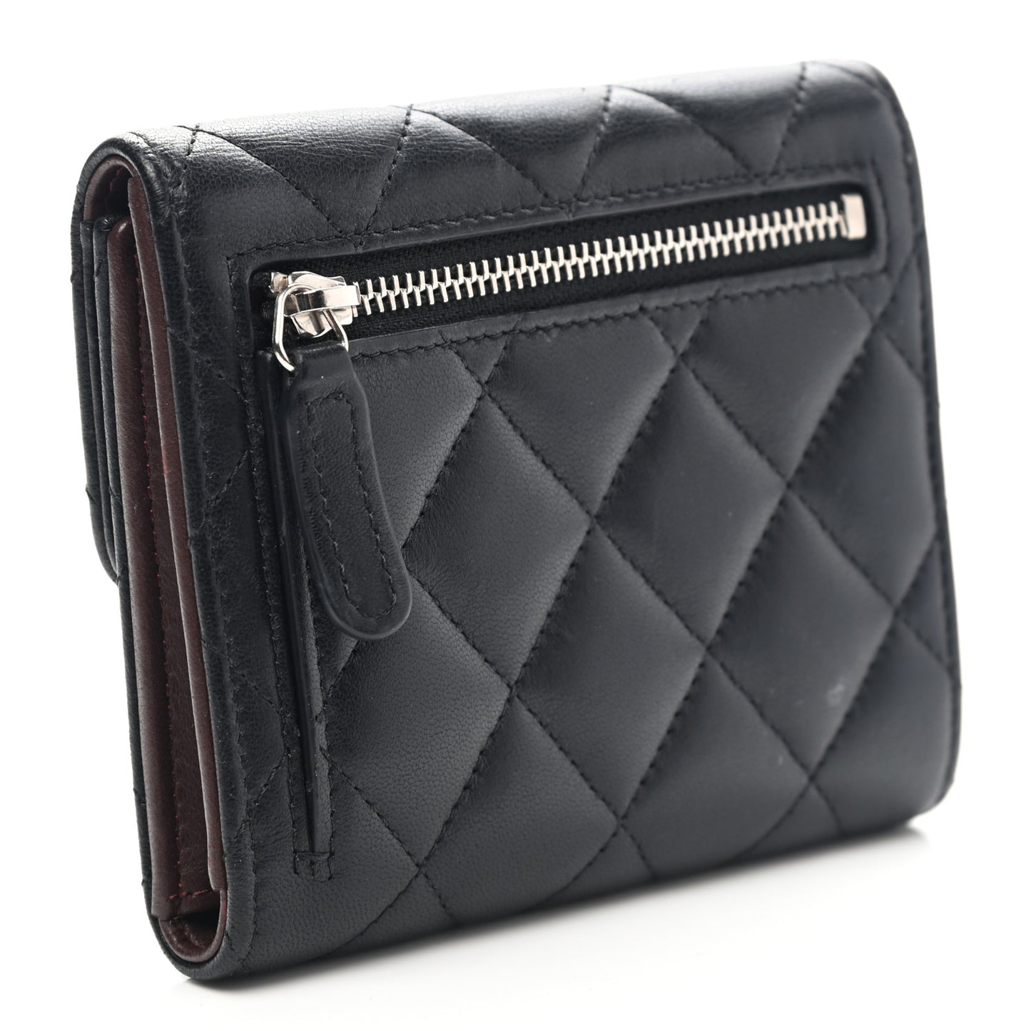 Lambskin Quilted Small Compact Wallet Black