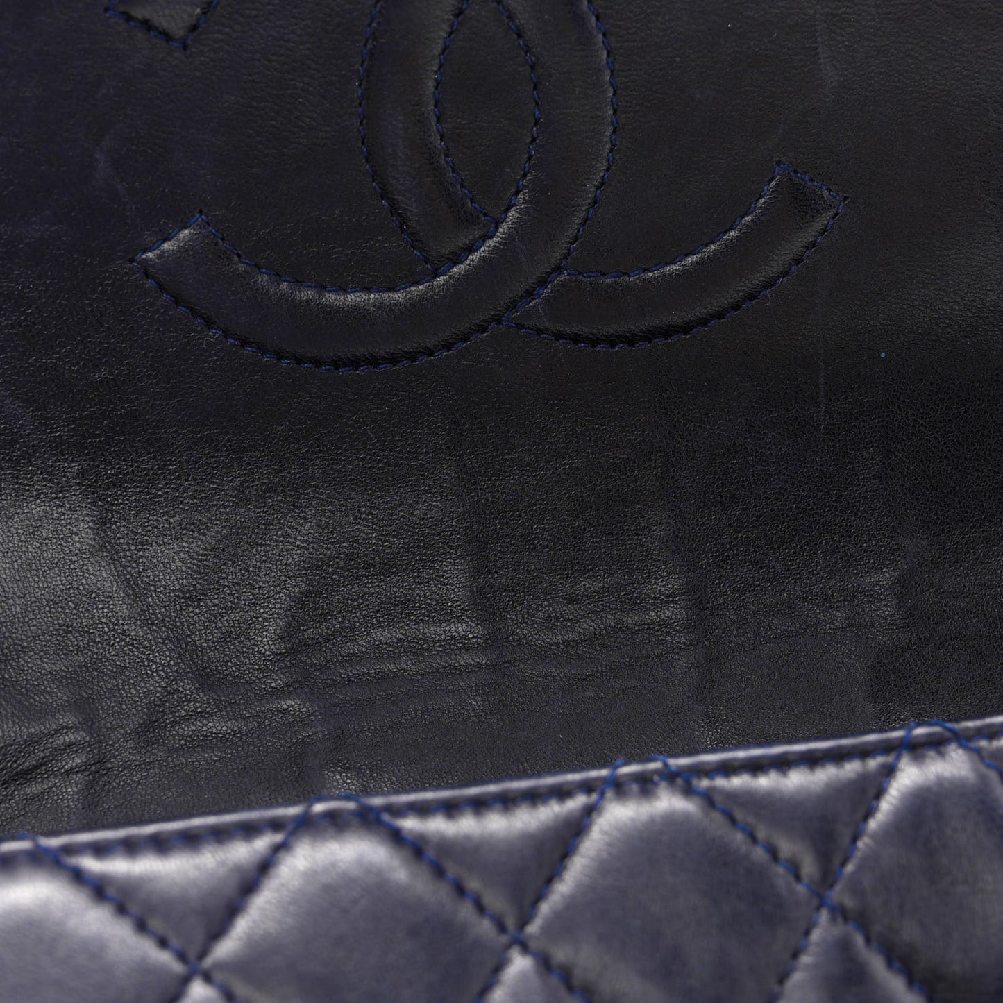 Lambskin Quilted Round Flap Navy