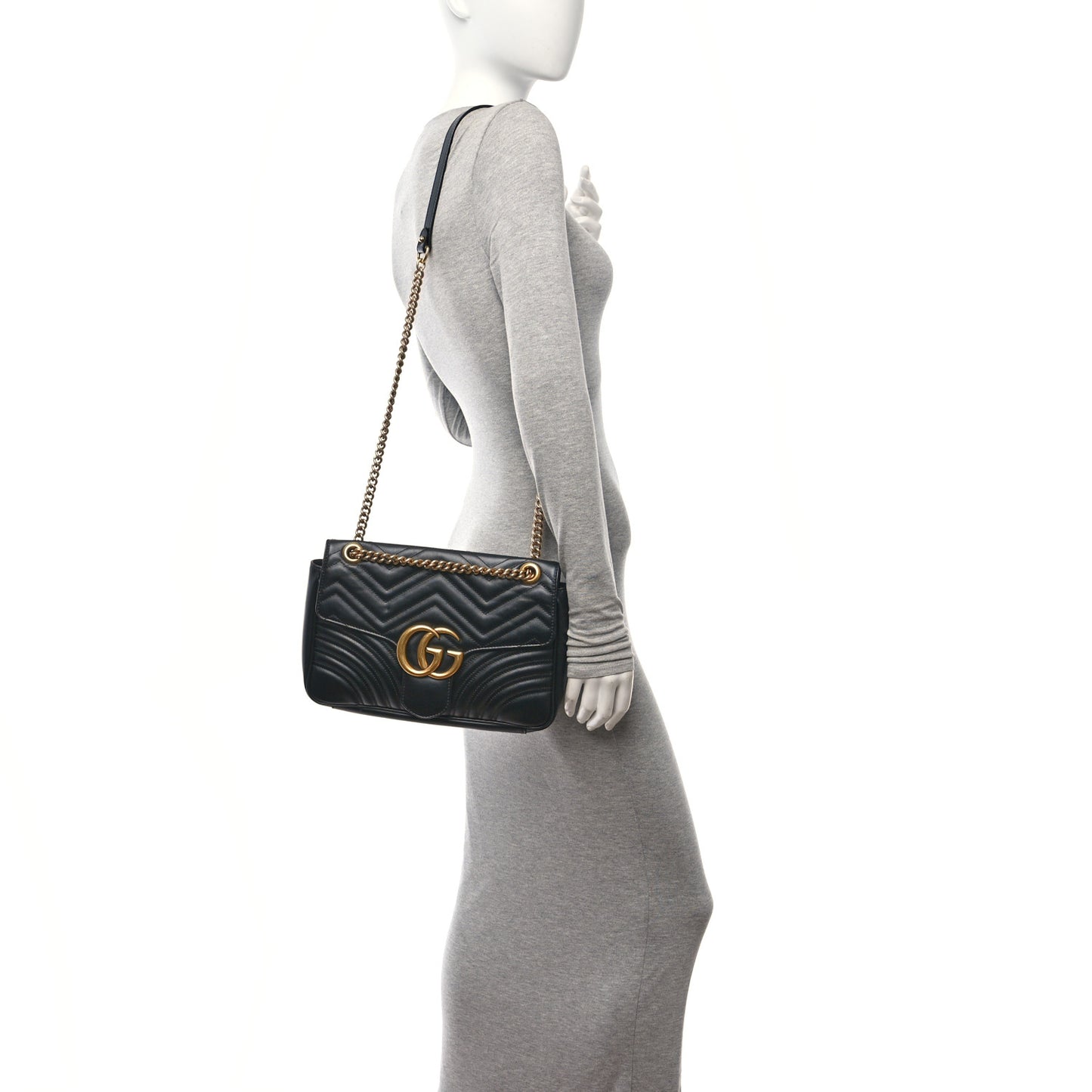 Calfskin Matelasse Medium GG Marmont Shoulder Bag Black