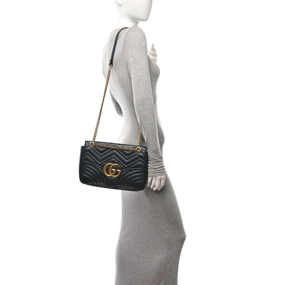 Gucci Calfskin Matelasse Medium GG Marmont Shoulder Bag Black 2 of 10