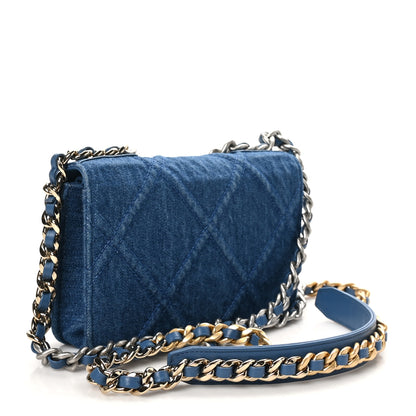 Chanel Denim Quilted Chanel 19 Wallet On Chain WOC Blue 3 of 10