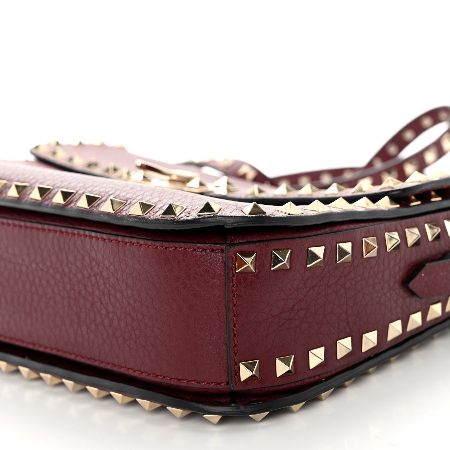 Valentino Garavani Pebbled Calfskin Medium Rockstud Flap Saddle Bag Rubino 9 of 10