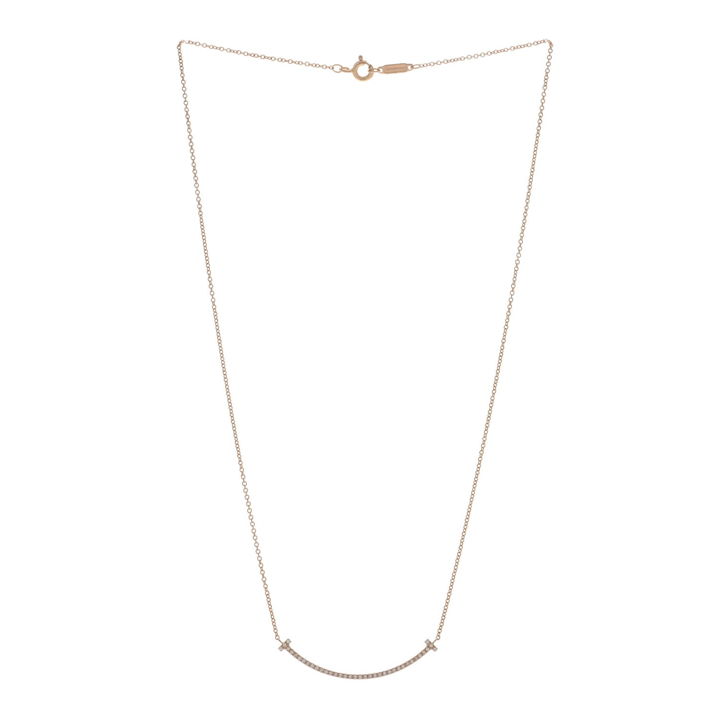 18K Rose Gold Diamond Small T Smile Pendant Necklace