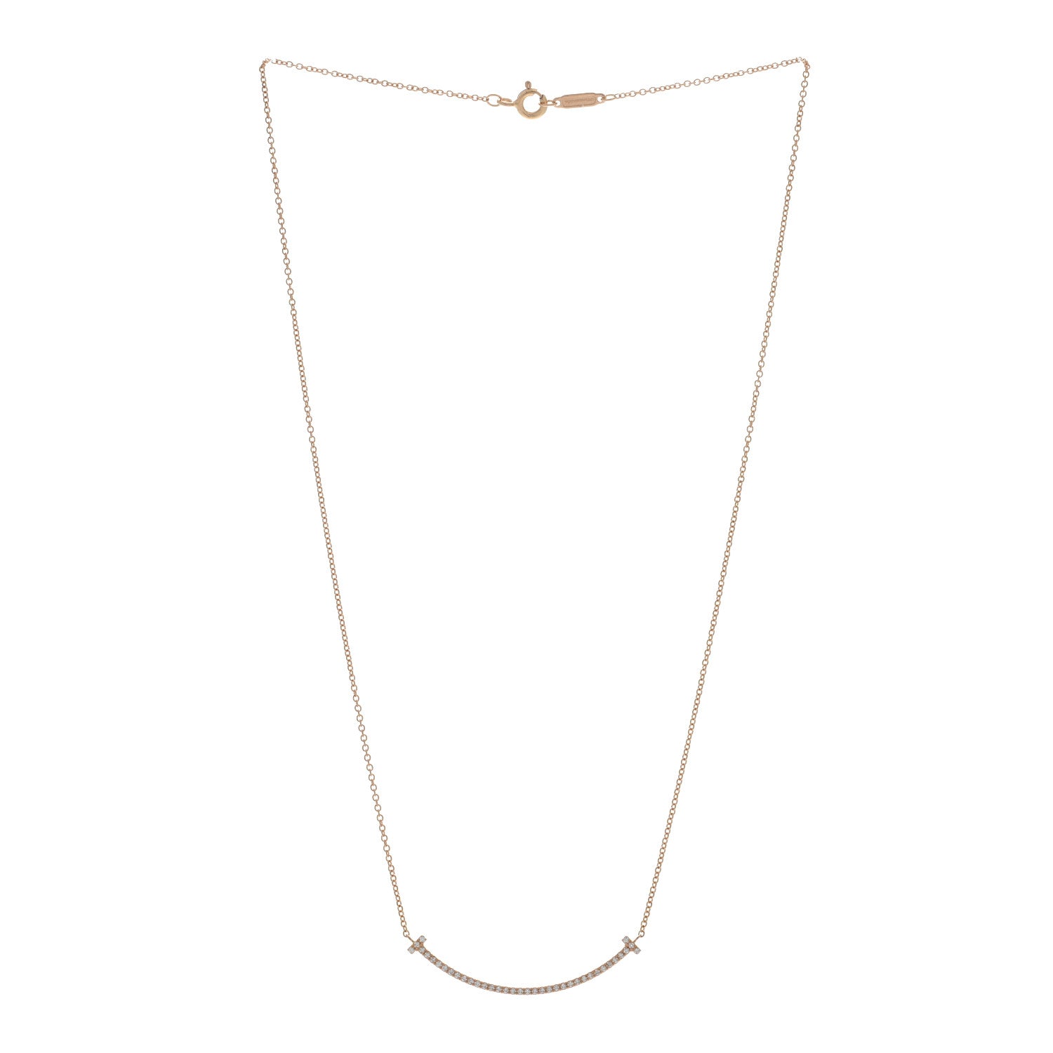 Tiffany 18K Rose Gold Diamond Small T Smile Pendant Necklace 3 of 4