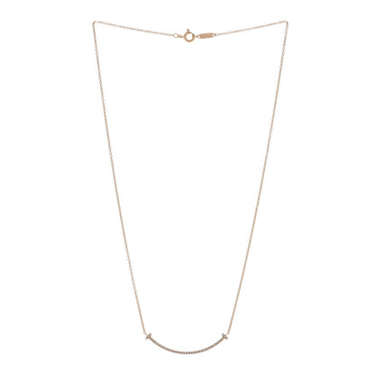 Tiffany 18K Rose Gold Diamond Small T Smile Pendant Necklace 3 of 4