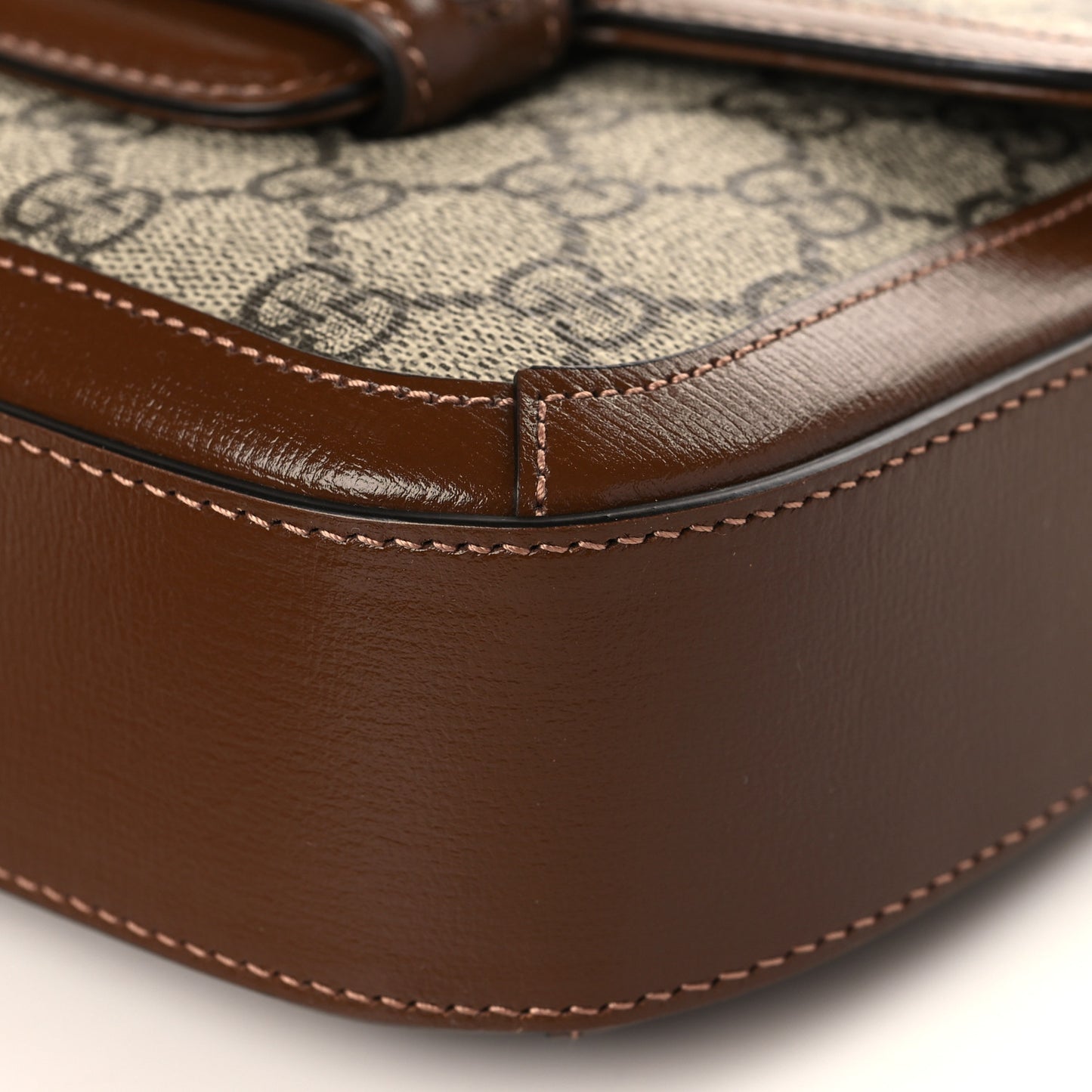GG Supreme Monogram Web Mini Horsebit 1955 Shoulder Bag Beige Brown Sugar