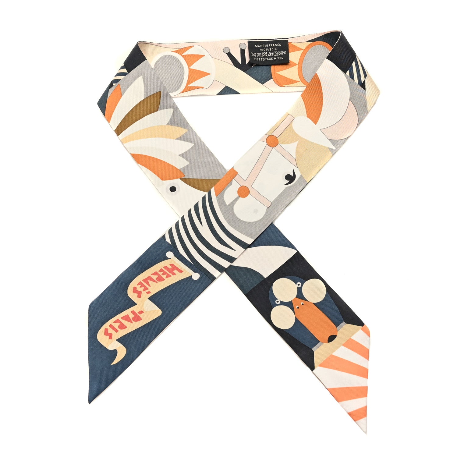 Hermes Silk Parade En Fanfare Twilly Noir Caramel Gris 1 of 4