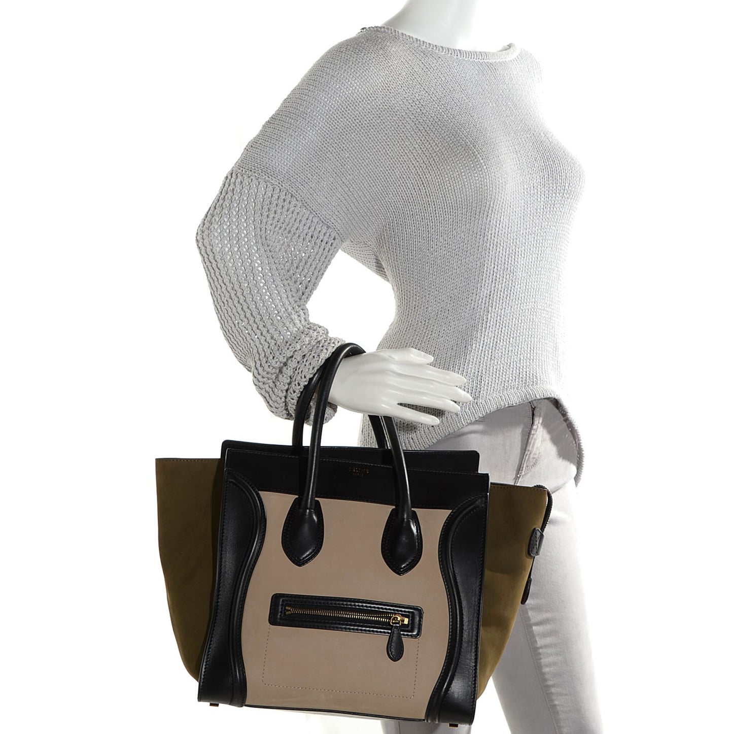 Nubuck Smooth Calfskin Mini Tri-Color Luggage Olive