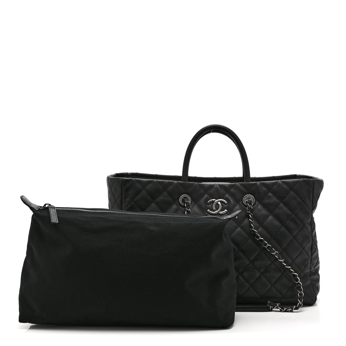 Caviar Quilted Large Coco Handle Shopping Tote Black