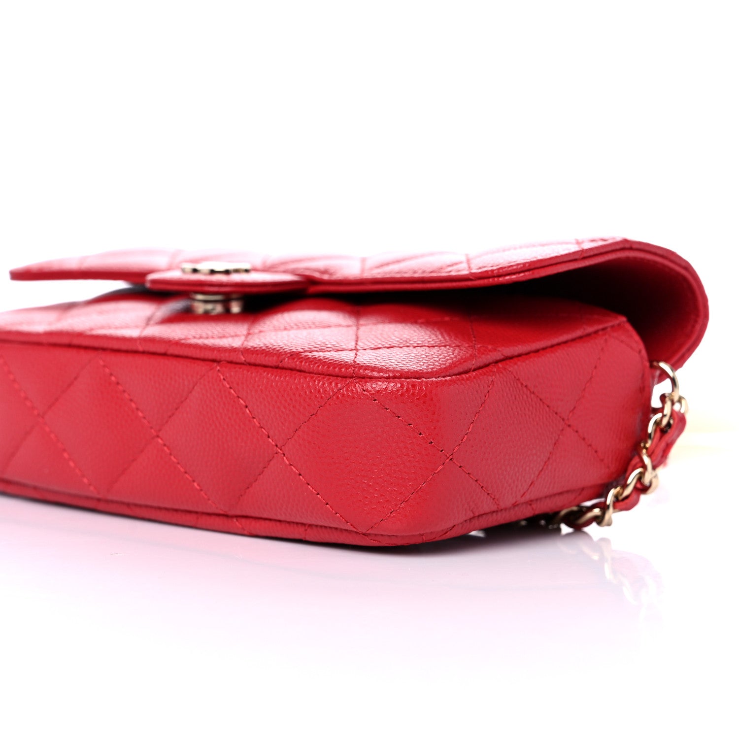 Chanel Caviar Quilted Flap Phone Holder With Chain Red 9 of 11