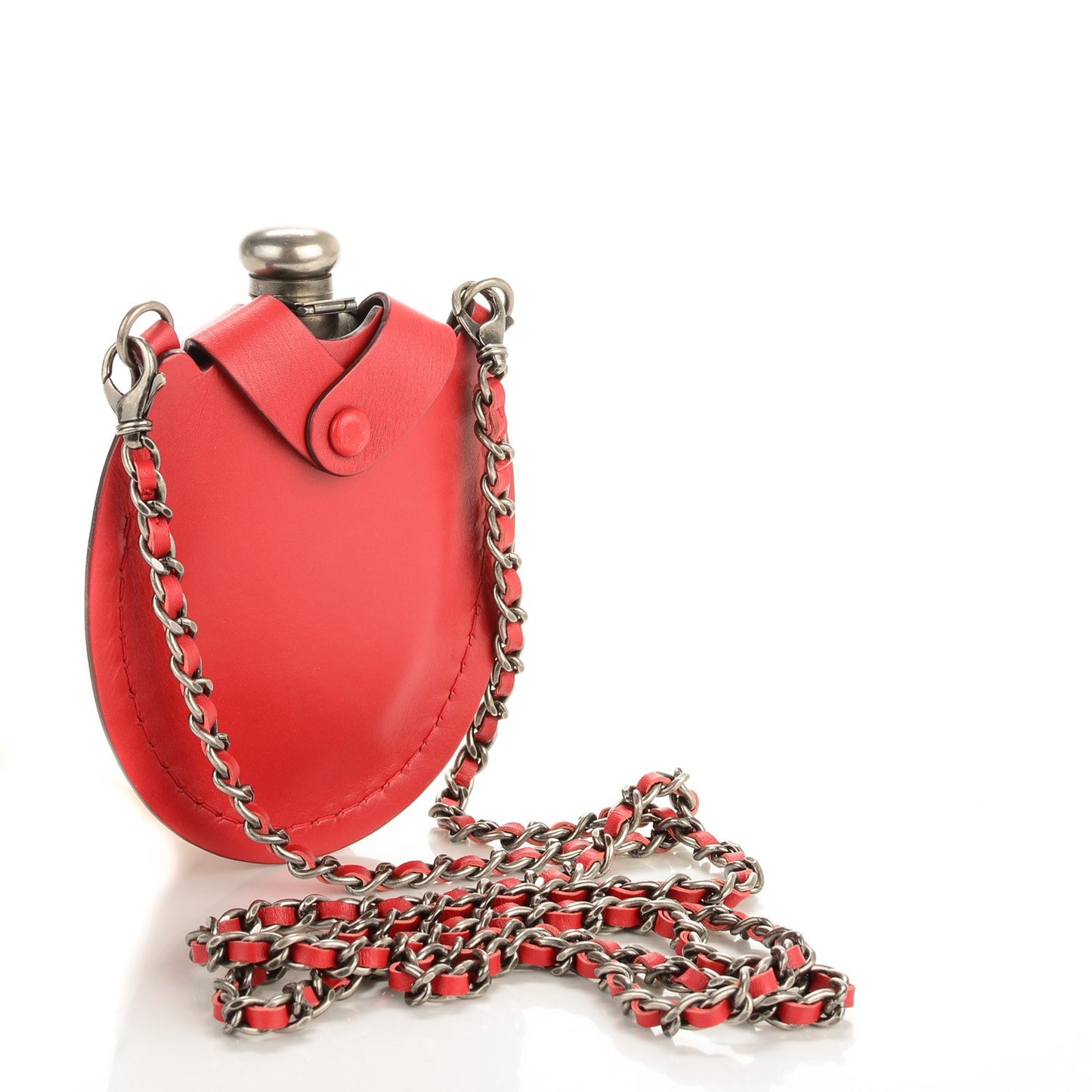 Sterling Silver Calfskin Large Sporran Flask Red