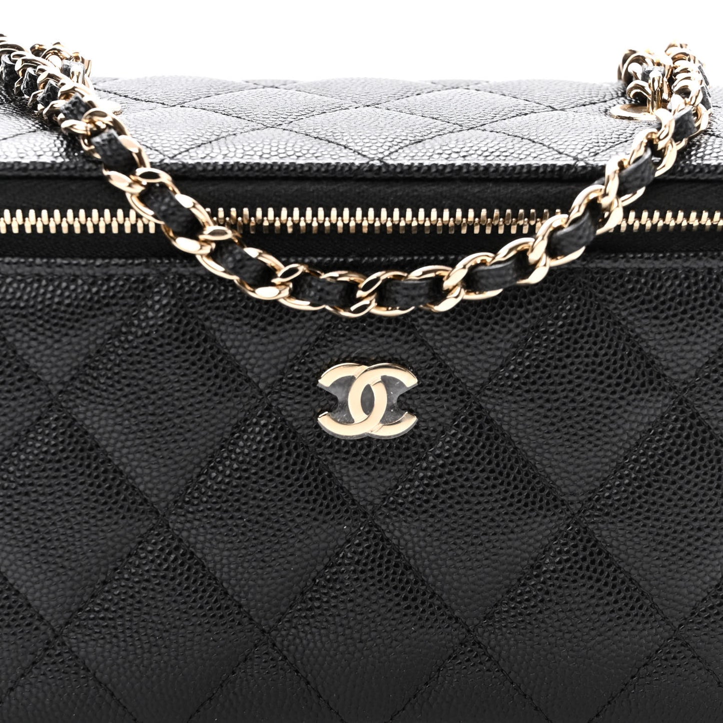 Caviar Quilted Small Vanity Case With Chain Black