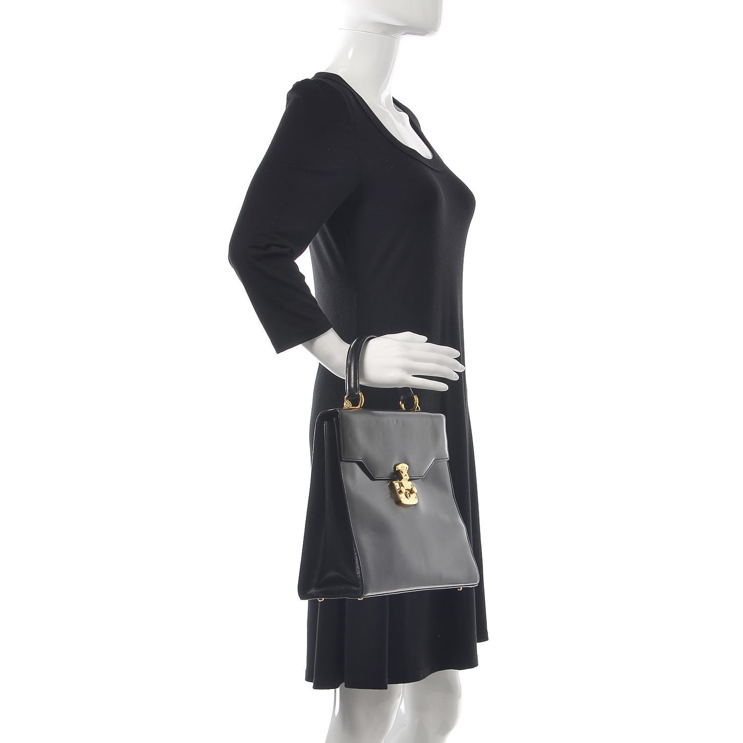 Regent Calfskin Lady Lock Top Handle Frame Bag Black