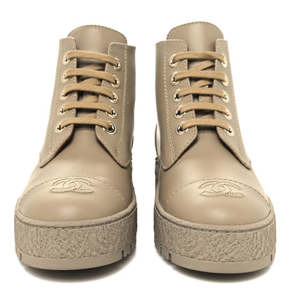 Chanel Calfskin CC Turnlock Lace Up Boots 36 Beige 2 of 9