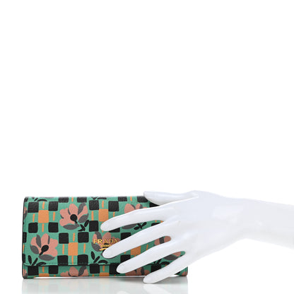 Prada Goatskin Floral Print Continental Flap Travel Wallet Mango 2 of 9
