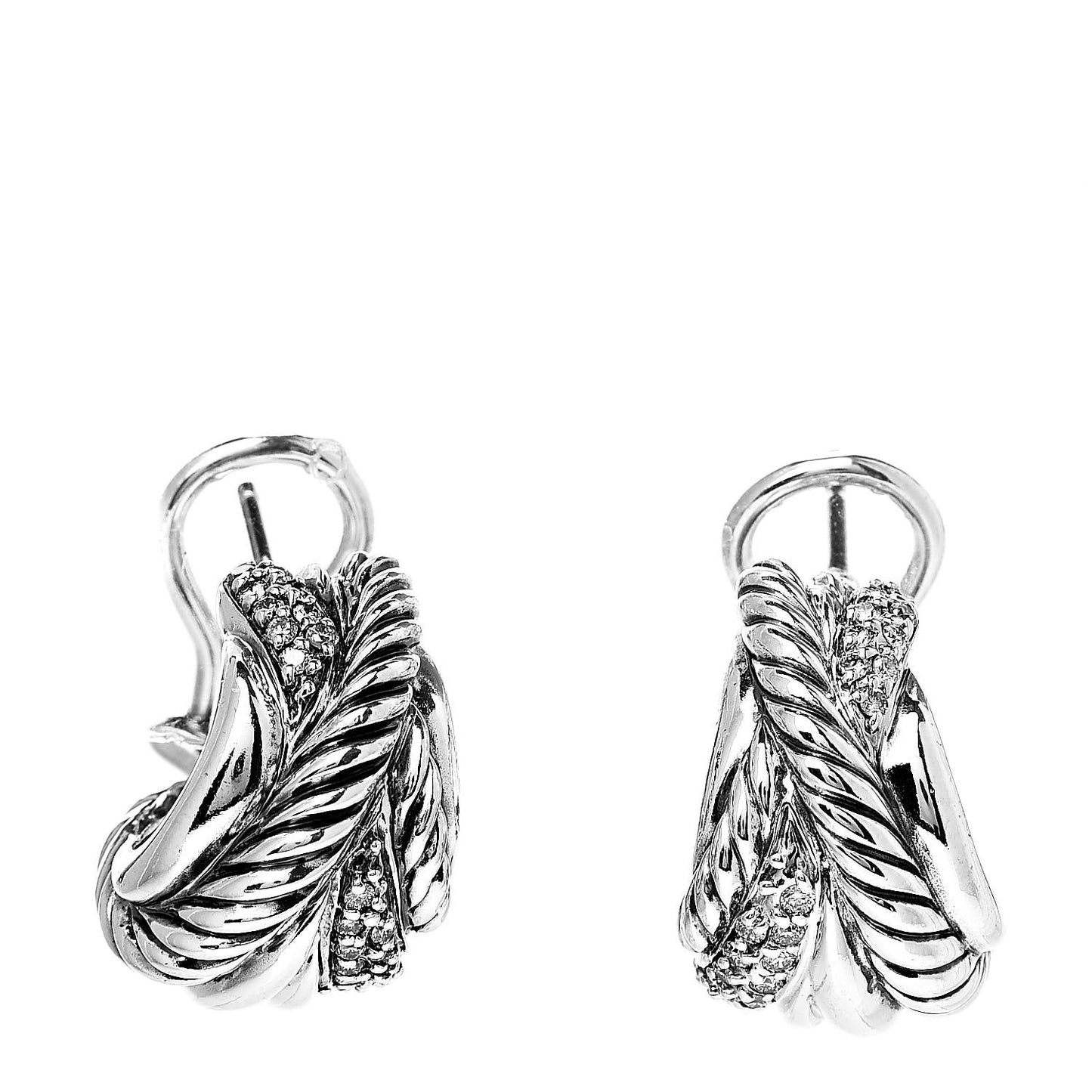Sterling Silver Diamond Woven Crossover Hoop Earrings