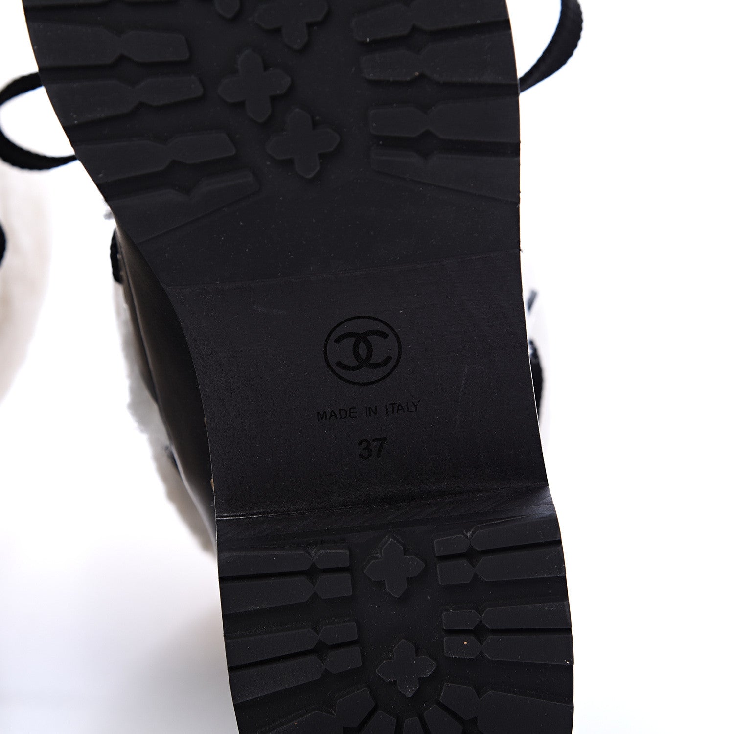 Chanel Shearling Chain Studded CC High Boot 37 Black 6 of 7
