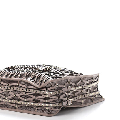 Valentino Garavani Vitello Lattice Mesh Rockstud Shopper Tote Poudre 9 of 11