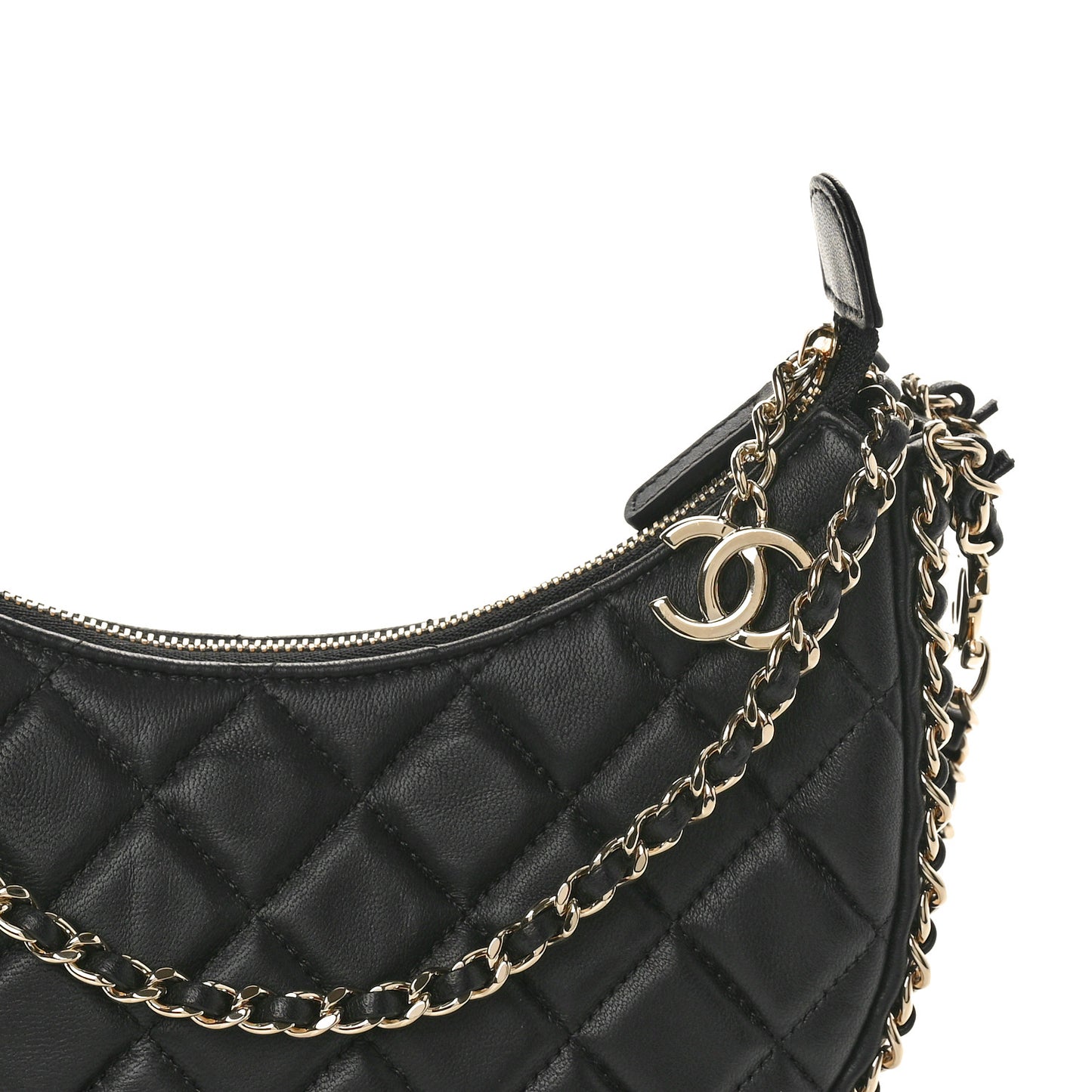 Lambskin Quilted Small Hobo Bag Black