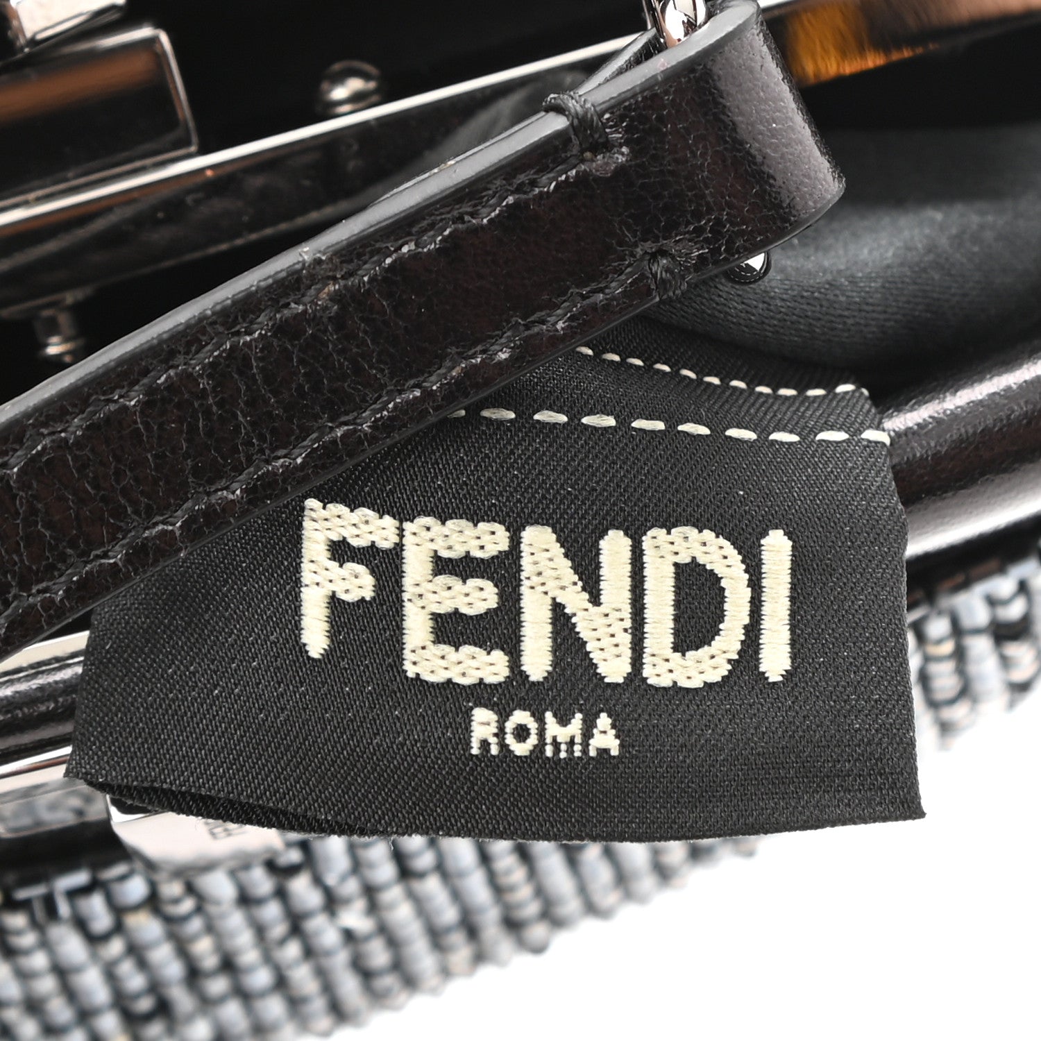 Fendi Laminated Goatskin Beaded Micro Peekaboo Iconic Satchel Canna di Fucile Black 6 of 10