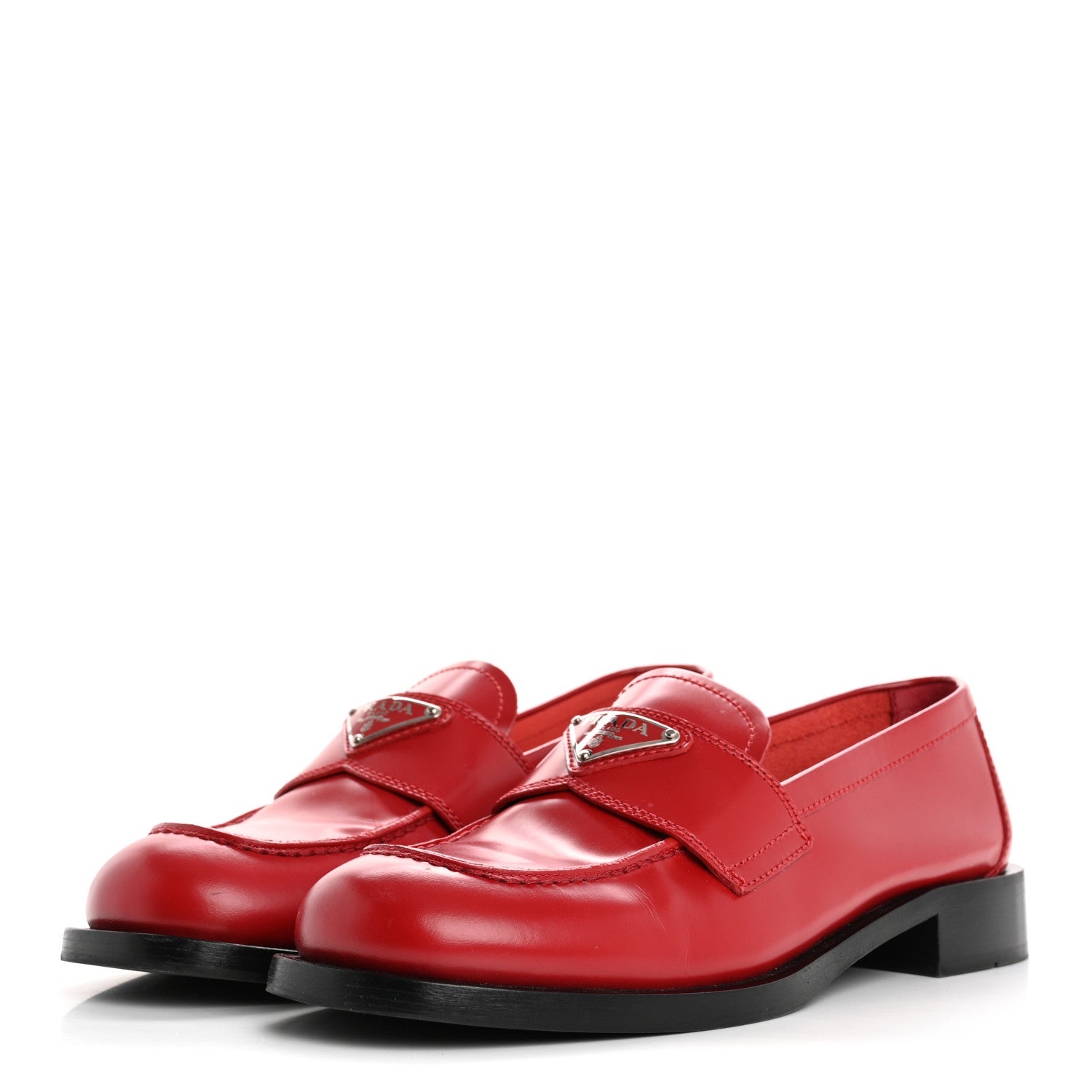 Prada Spazzolato Metal Triangle Logo 20mm Loafers 38 38 Scarlotto 4 of 18