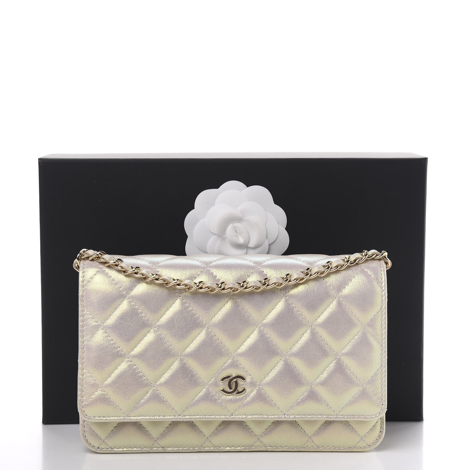 Chanel Iridescent Lambskin Quilted Wallet On Chain WOC Ivory 11 of 11