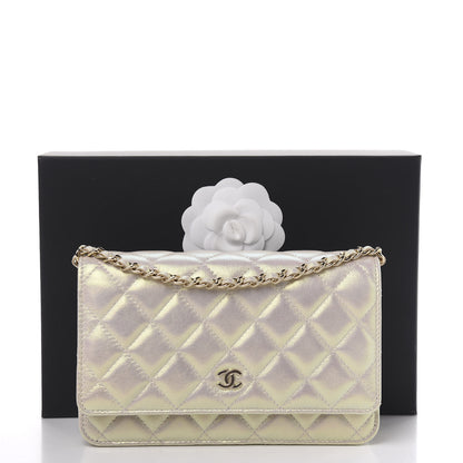 Chanel Iridescent Lambskin Quilted Wallet On Chain WOC Ivory 11 of 11