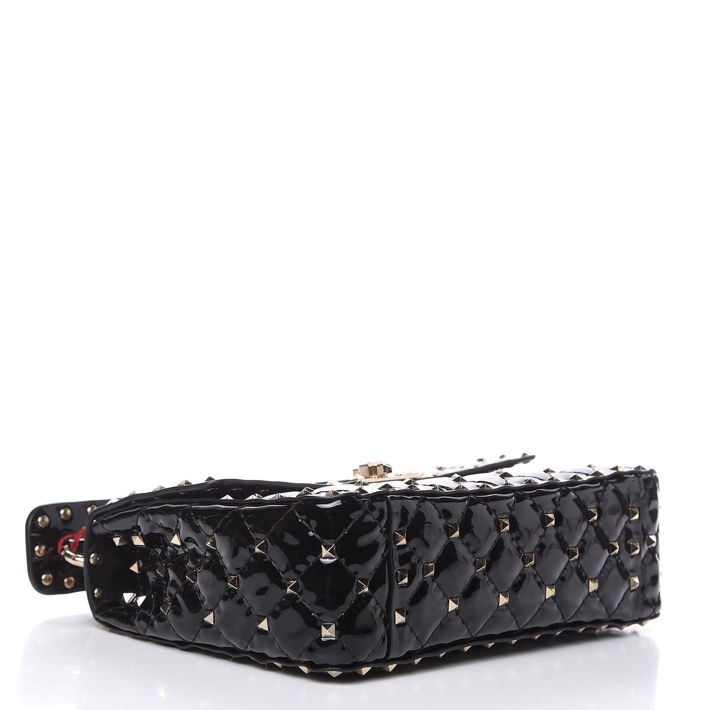Patent Medium Rockstud Spike Shoulder Bag Black