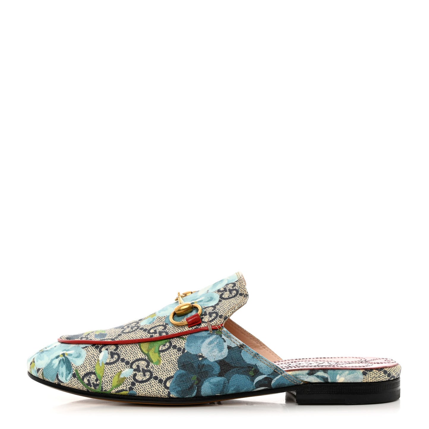 GG Supreme Monogram Blooms Womens Princetown Slippers 34 Beige Blue Navy Hibiscus Red