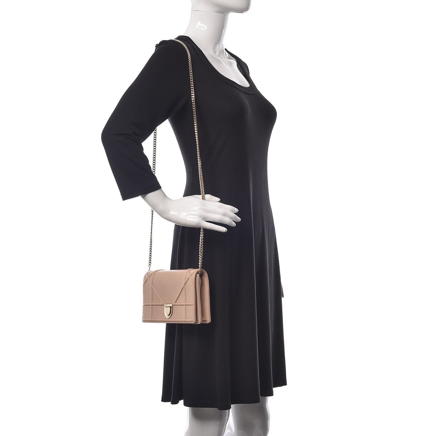 Grained Calfskin Diorama Wallet on Chain Pouch Nude