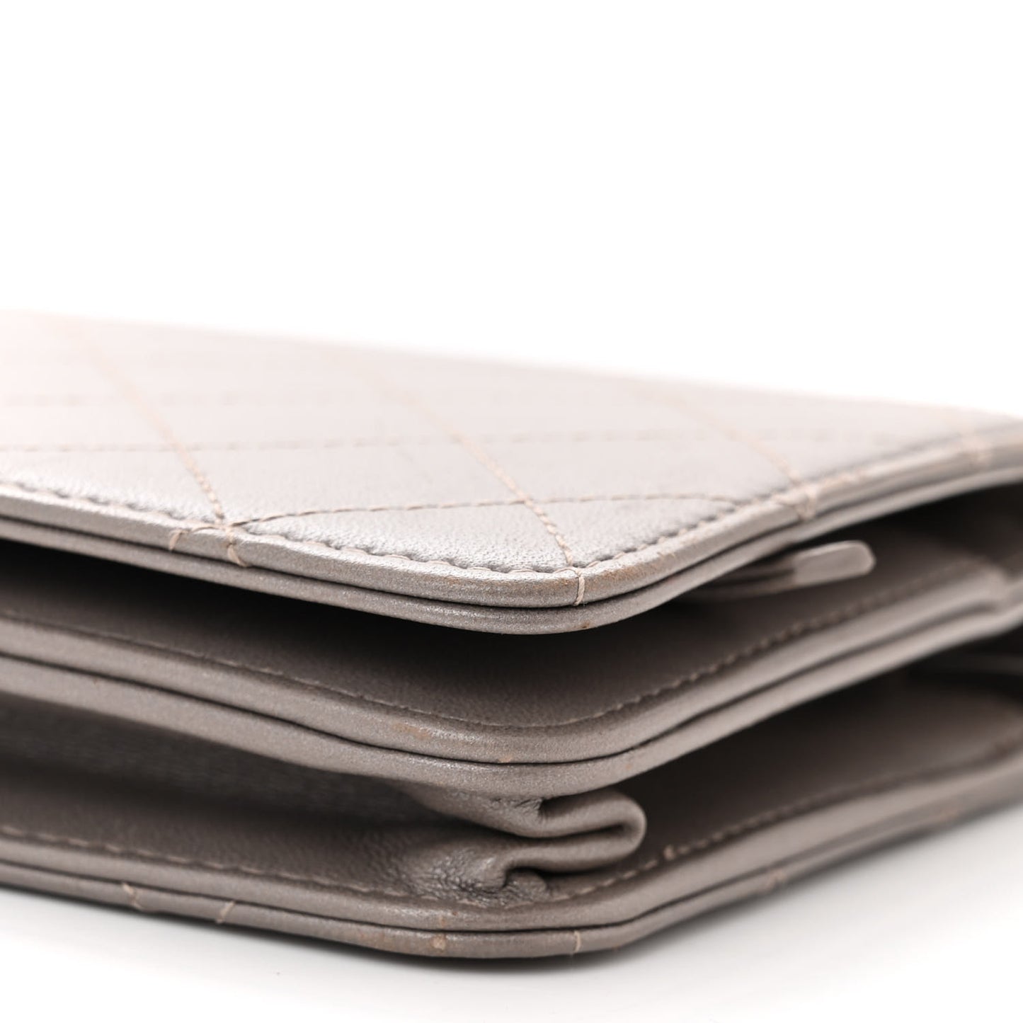 Calfskin Resin Stitched Wallet On Chain WOC Grey