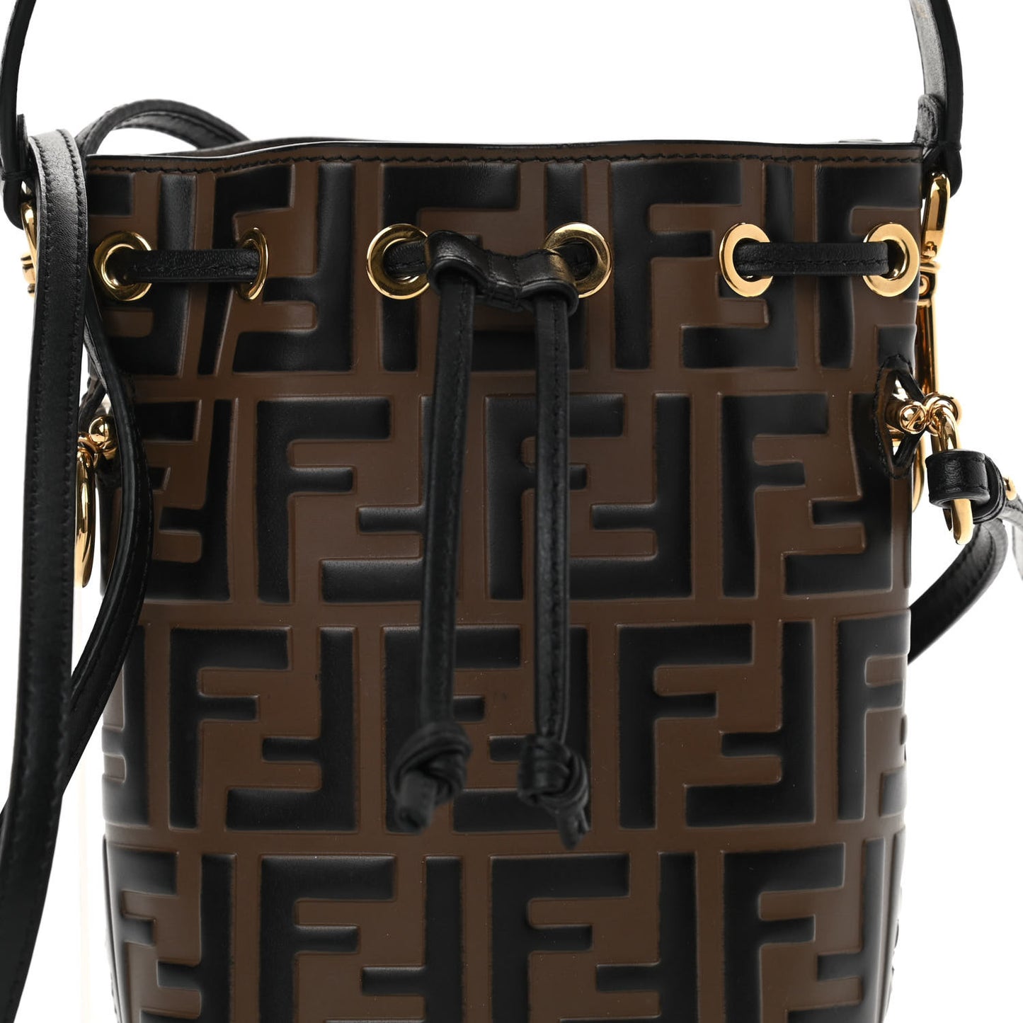Vitello Liberty F is Fendi Bi-Color FF 1974 Embossed Mini Mon Tresor Bucket Bag Maya Black