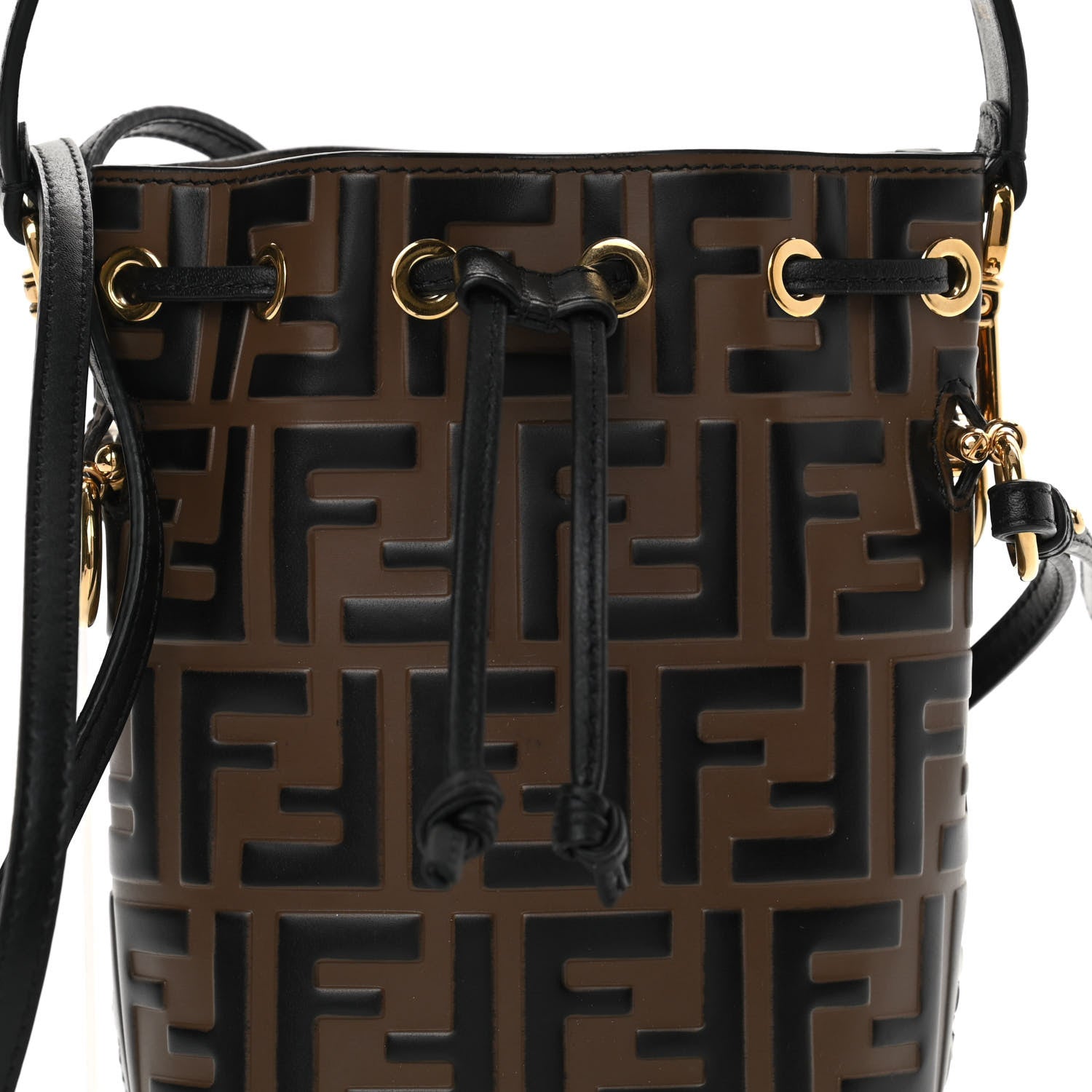 Fendi Vitello Liberty F is Fendi Bi-Color FF 1974 Embossed Mini Mon Tresor Bucket Bag Maya Black 8 of 14