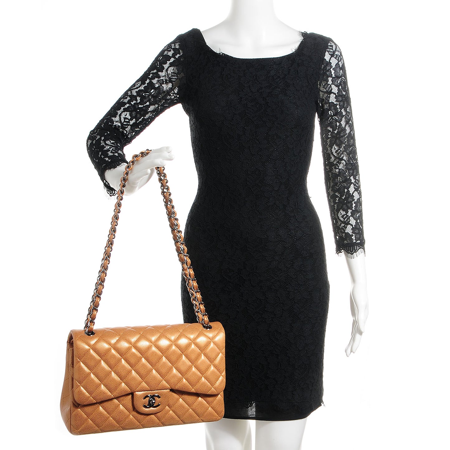Metallic Caviar Quilted Jumbo Double Flap Copper