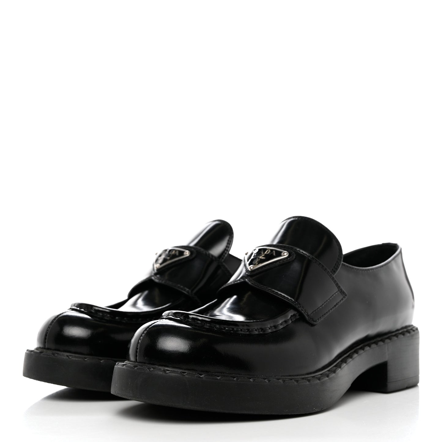 Spazzolato Metal Triangle Logo 50mm Loafers 37.5 Black