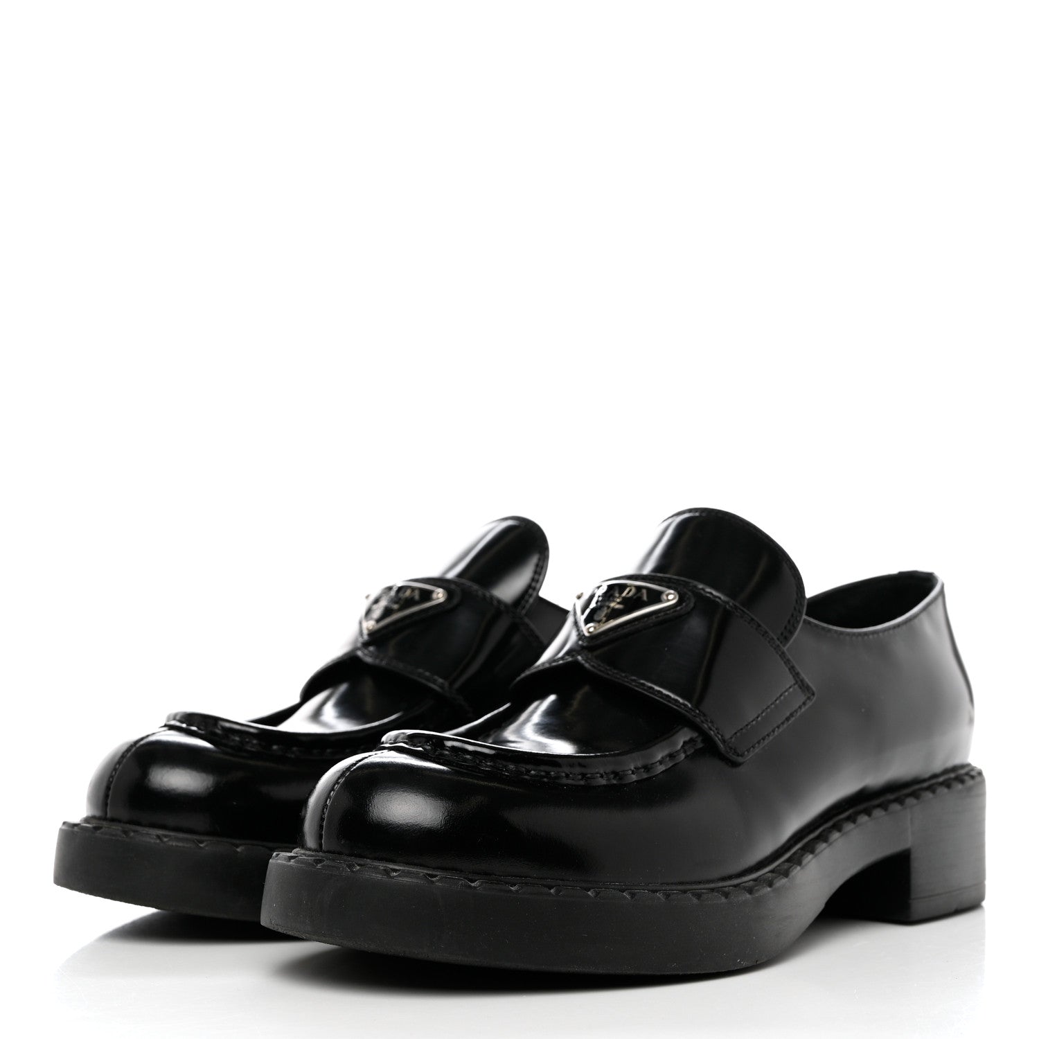 Prada Spazzolato Metal Triangle Logo 50mm Loafers 37.5 Black 3 of 9