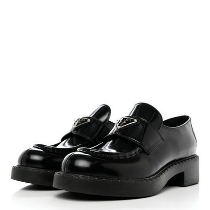 Prada Spazzolato Metal Triangle Logo 50mm Loafers 37.5 Black 3 of 9