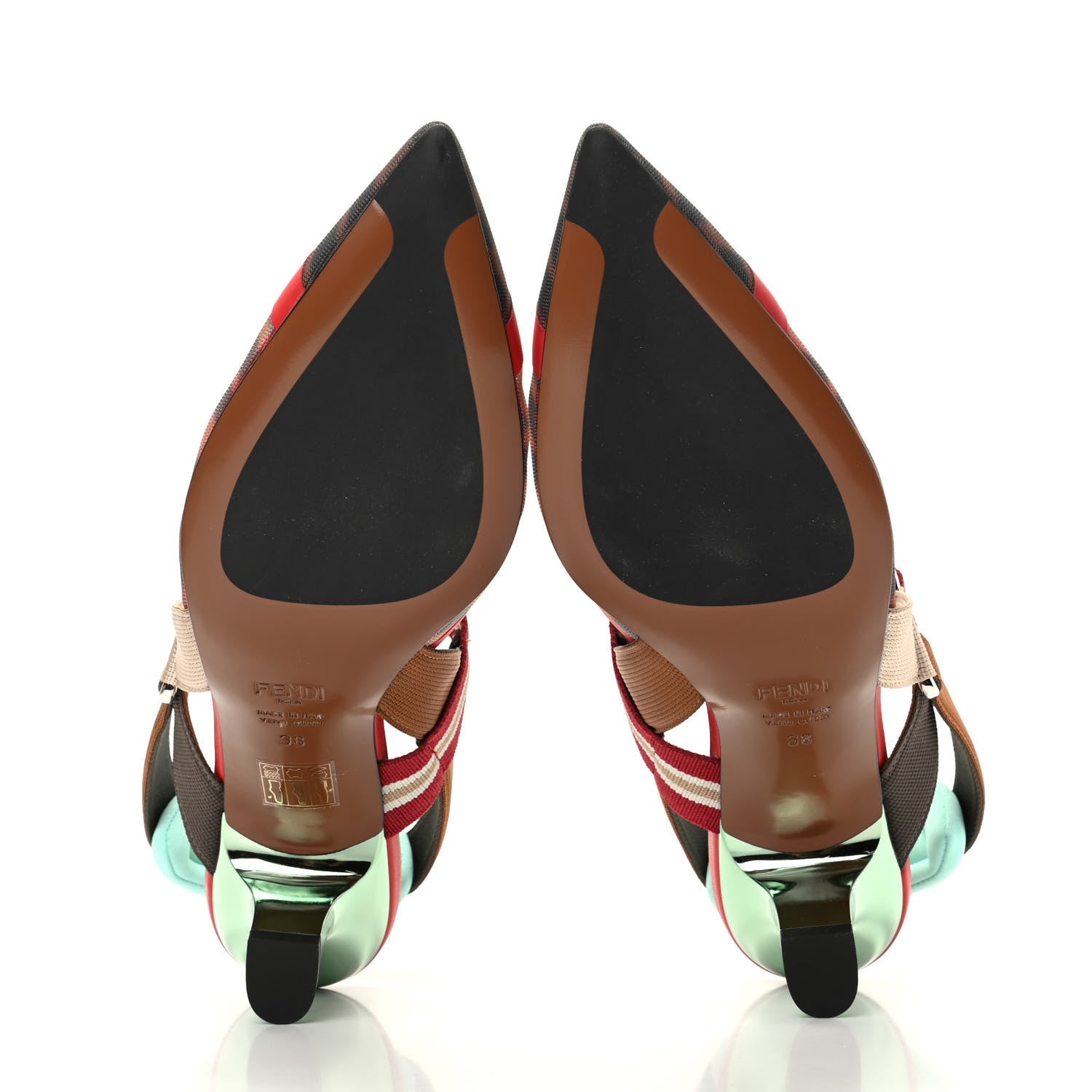 Fendi Technical Mesh FF Colibri 55mm Slingback Pumps 38 Tobacco Moro Cipria Papavero Camelia 6 of 10