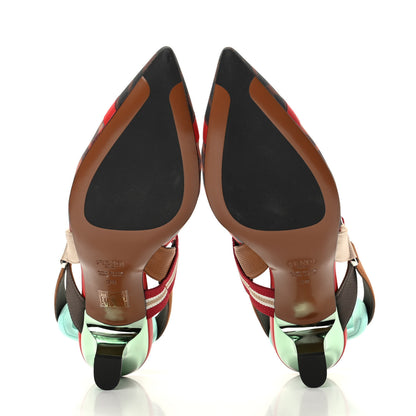 Fendi Technical Mesh FF Colibri 55mm Slingback Pumps 38 Tobacco Moro Cipria Papavero Camelia 6 of 10