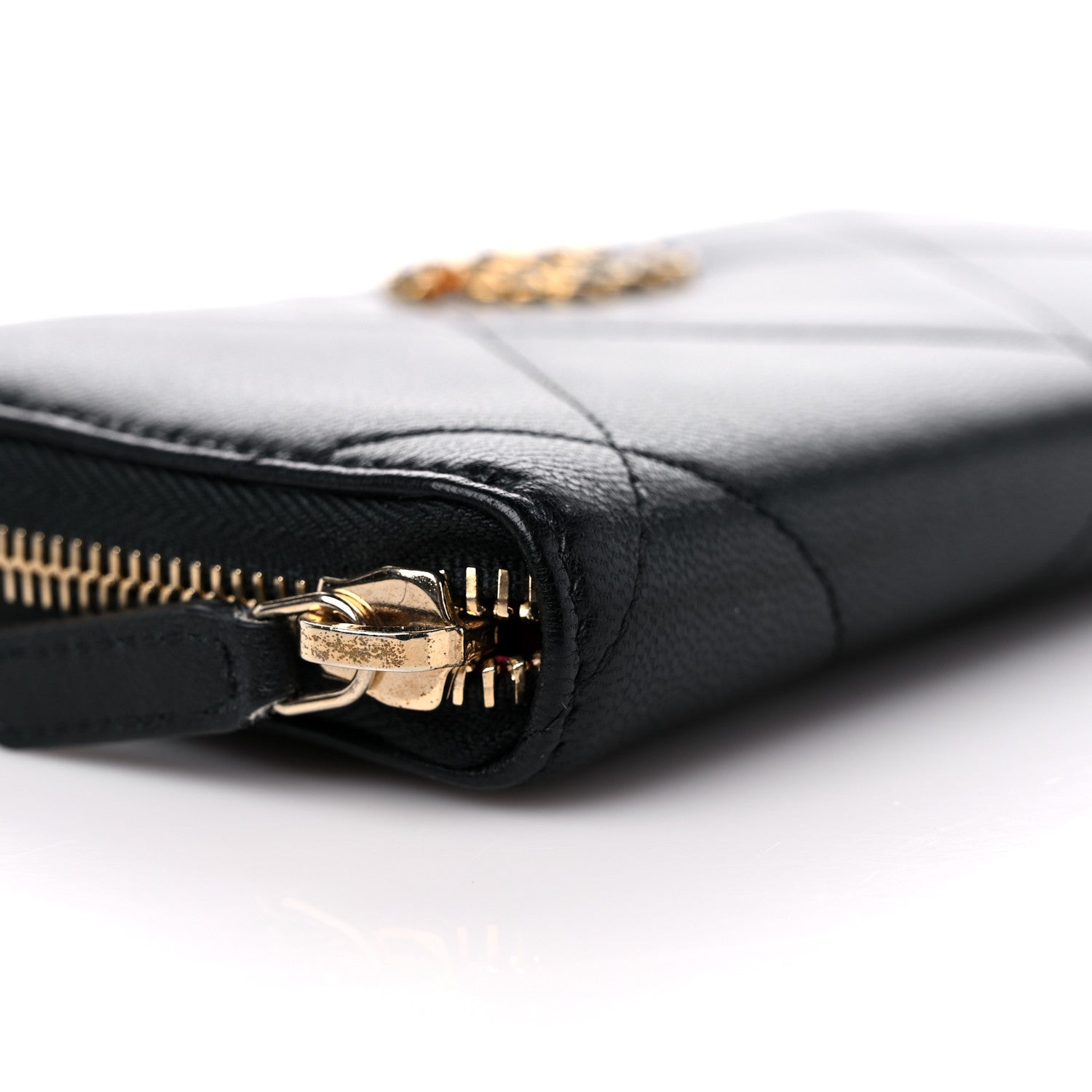 Chanel Shiny Goatskin Quilted Chanel 19 Long Zipped Around Wallet Black 9 of 13