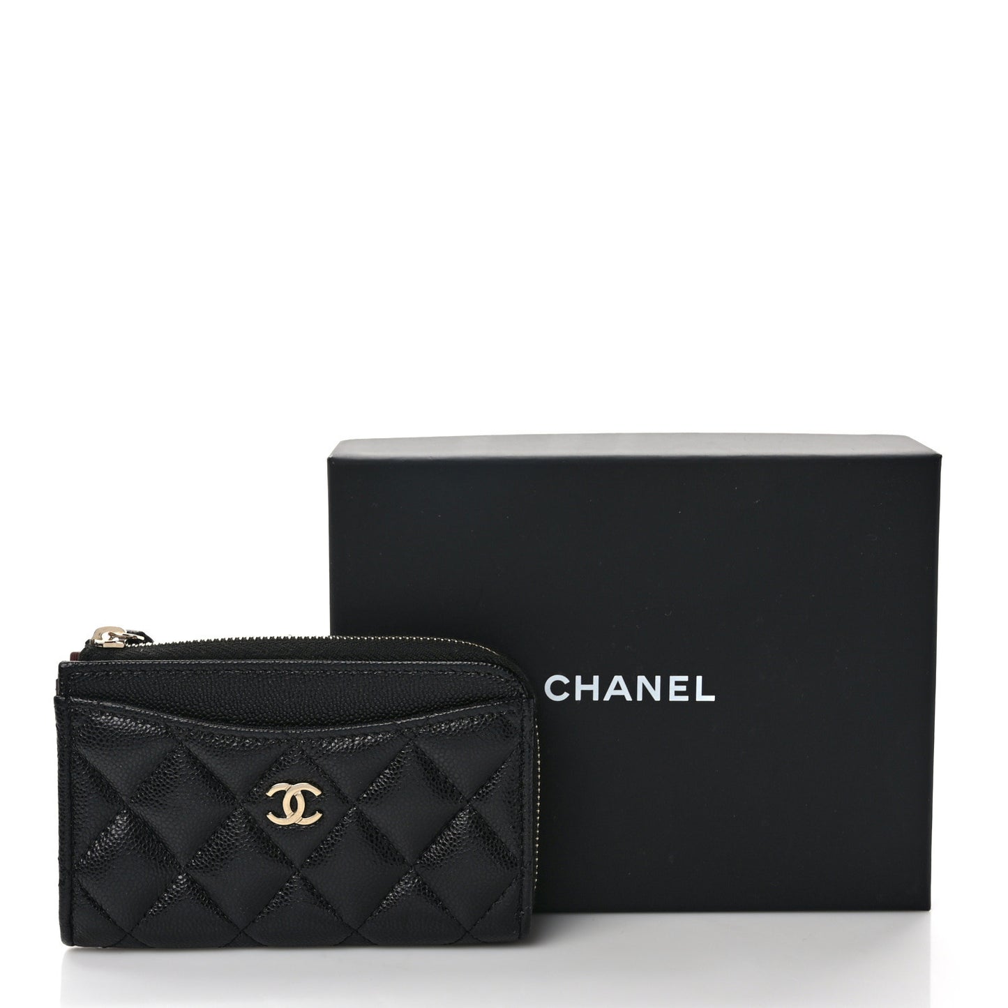 Caviar Quilted CC Zip Around Card Holder Black