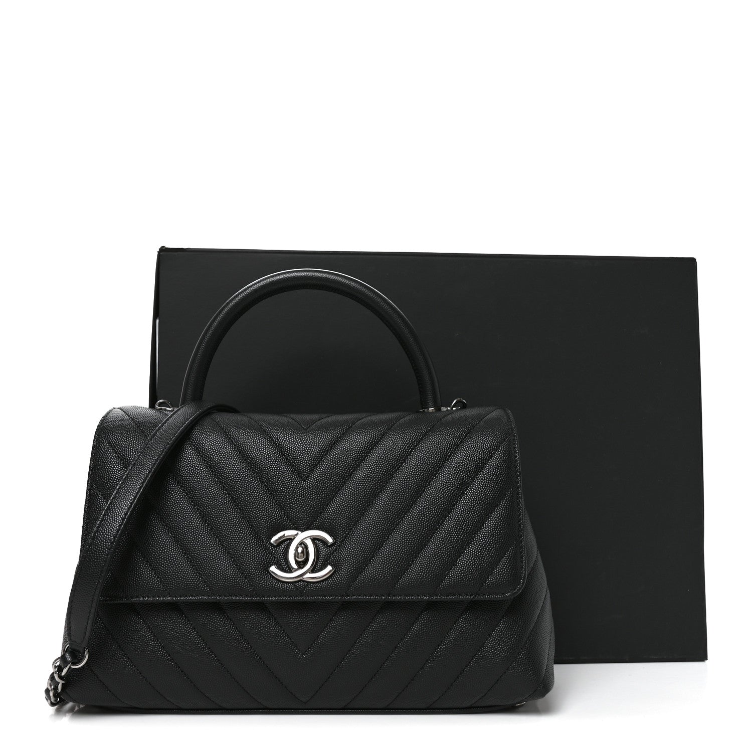 Chanel Caviar Chevron Quilted Small Coco Handle Flap Black 11 of 11