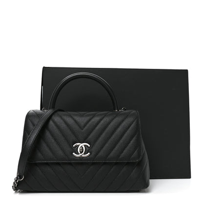 Chanel Caviar Chevron Quilted Small Coco Handle Flap Black 11 of 11