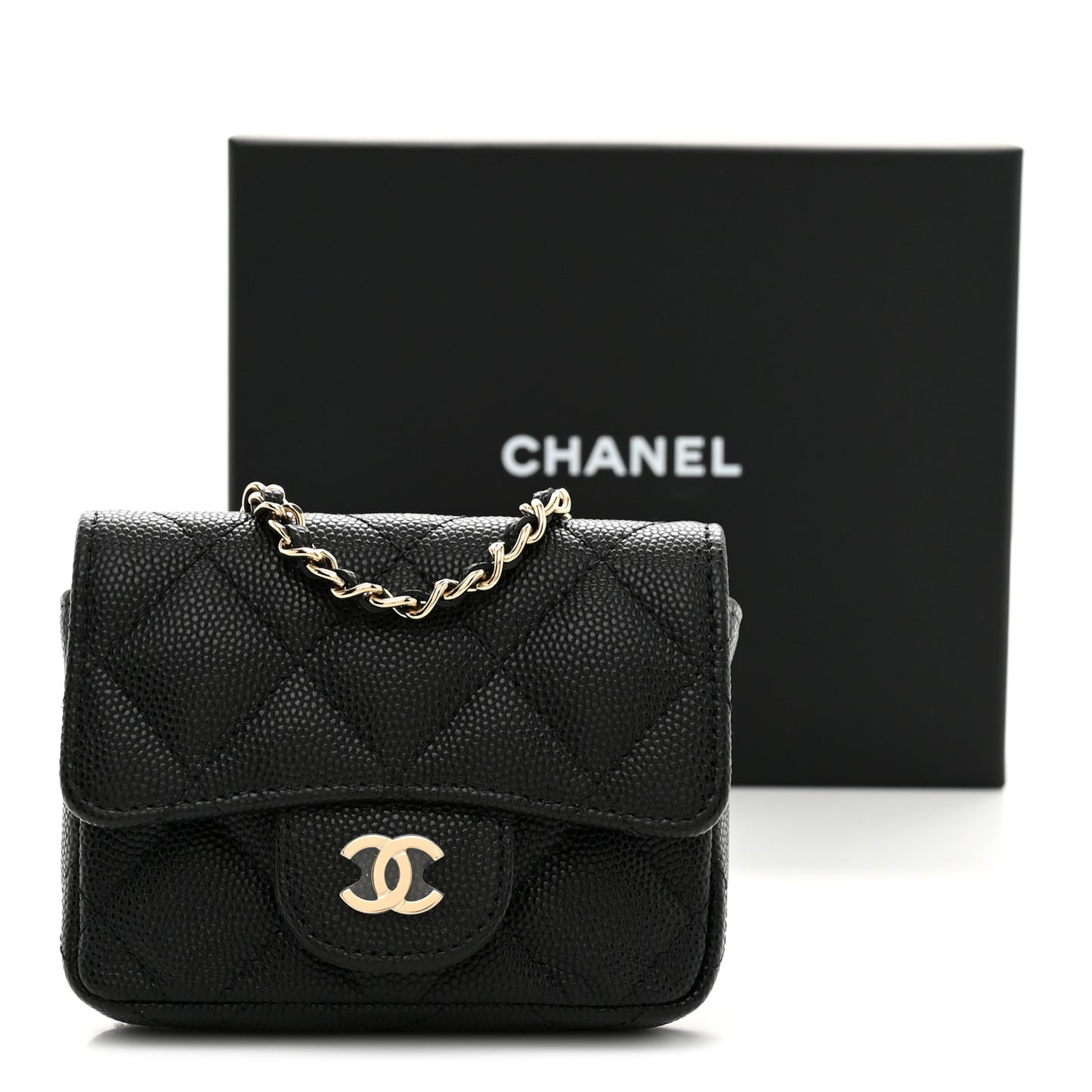 Caviar Quilted Mini Chain Belt Bag Black