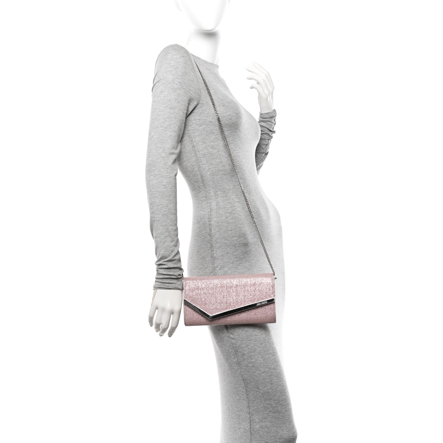 Jimmy Choo Glitter Fabric Emmie Clutch Ballet Pink 2 of 12