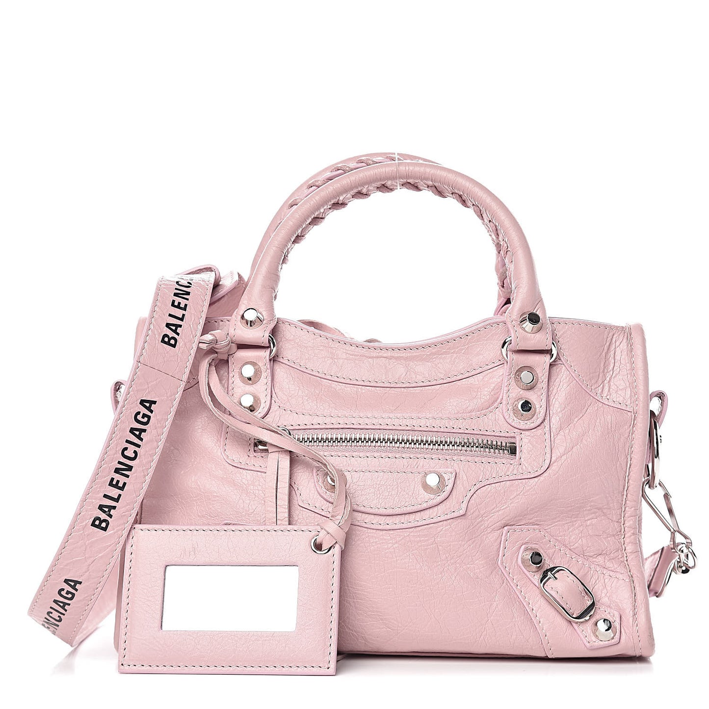 Agneau Classic Silver Hardware Mini City Logo Strap Pale Rose Black